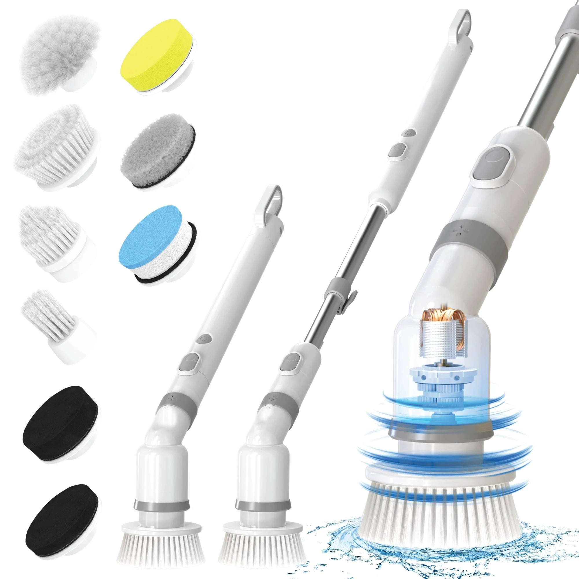 HydroBloss-Brosse de nettoyage électrique Blossom 9 en 1 sans fil, brosse rotative électrique avec manche extensible de 114 cm, étanche IPX7