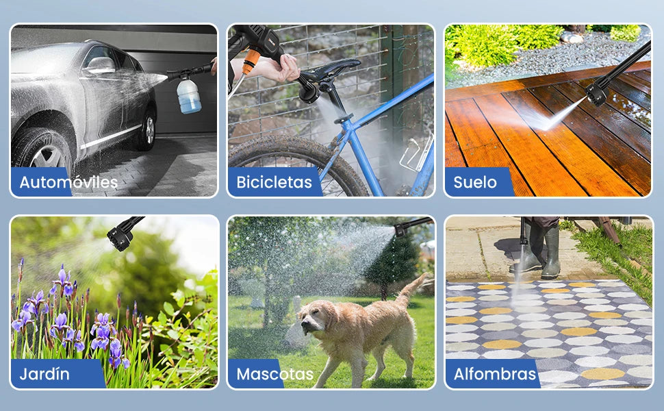 CleanForce-Pistolet nettoyeur haute pression 6 en 1 60 bars pour voiture, voiture, maison et jardin, batterie 20 000 mAh, compatible avec les batteries Makita.