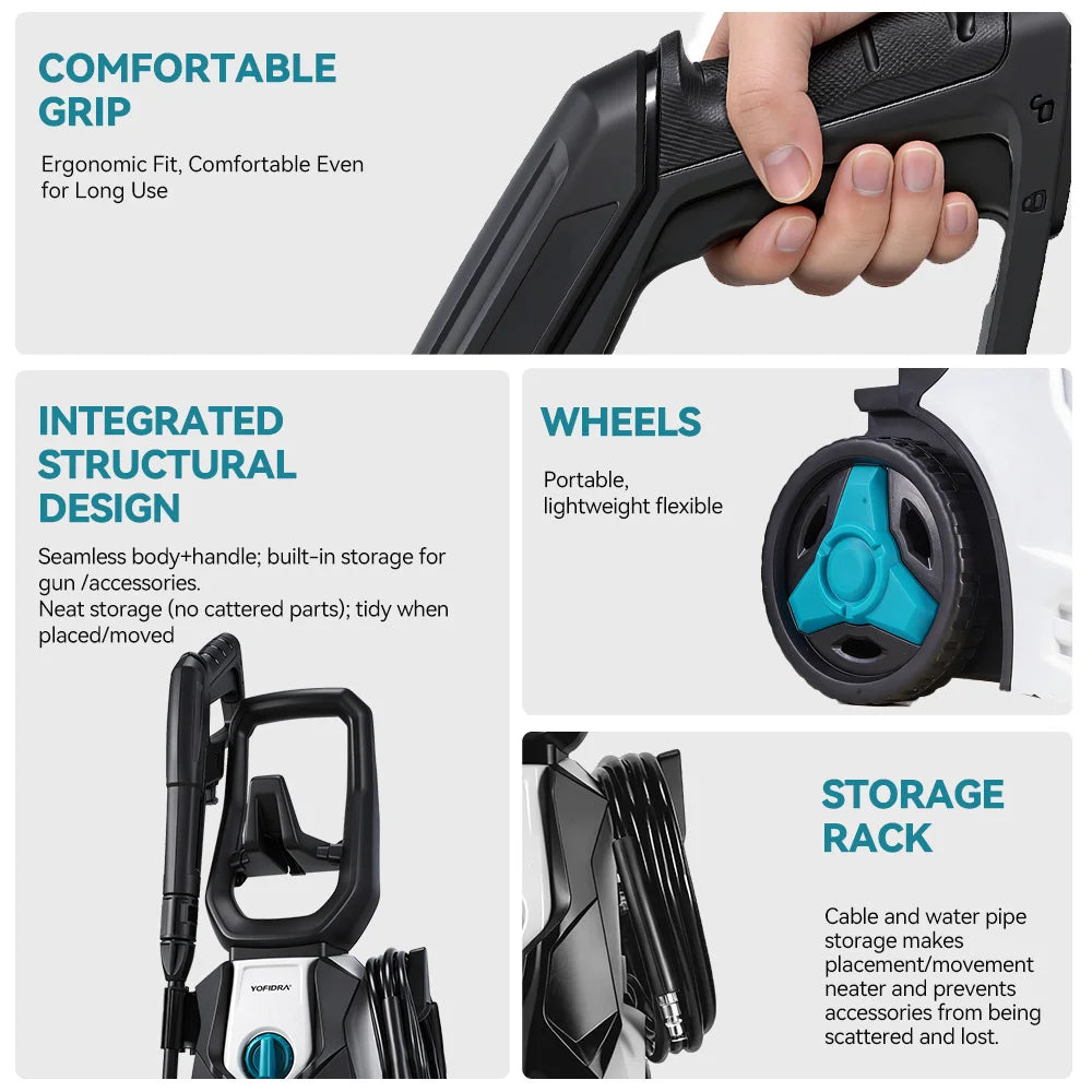 YOFIDRA MaxClean-Pistolet de lavage haute pression électrique YOFIDRA 250 bars, 2500 W, buse orientable à 180°, pour voiture.