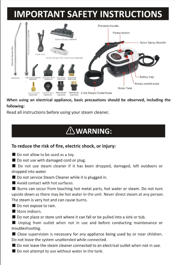 Nettoyeur à vapeur portable 2500 W haute pression – Climatiseur, hotte, voiture, sols – Climatiseur, hotte, voiture, sols