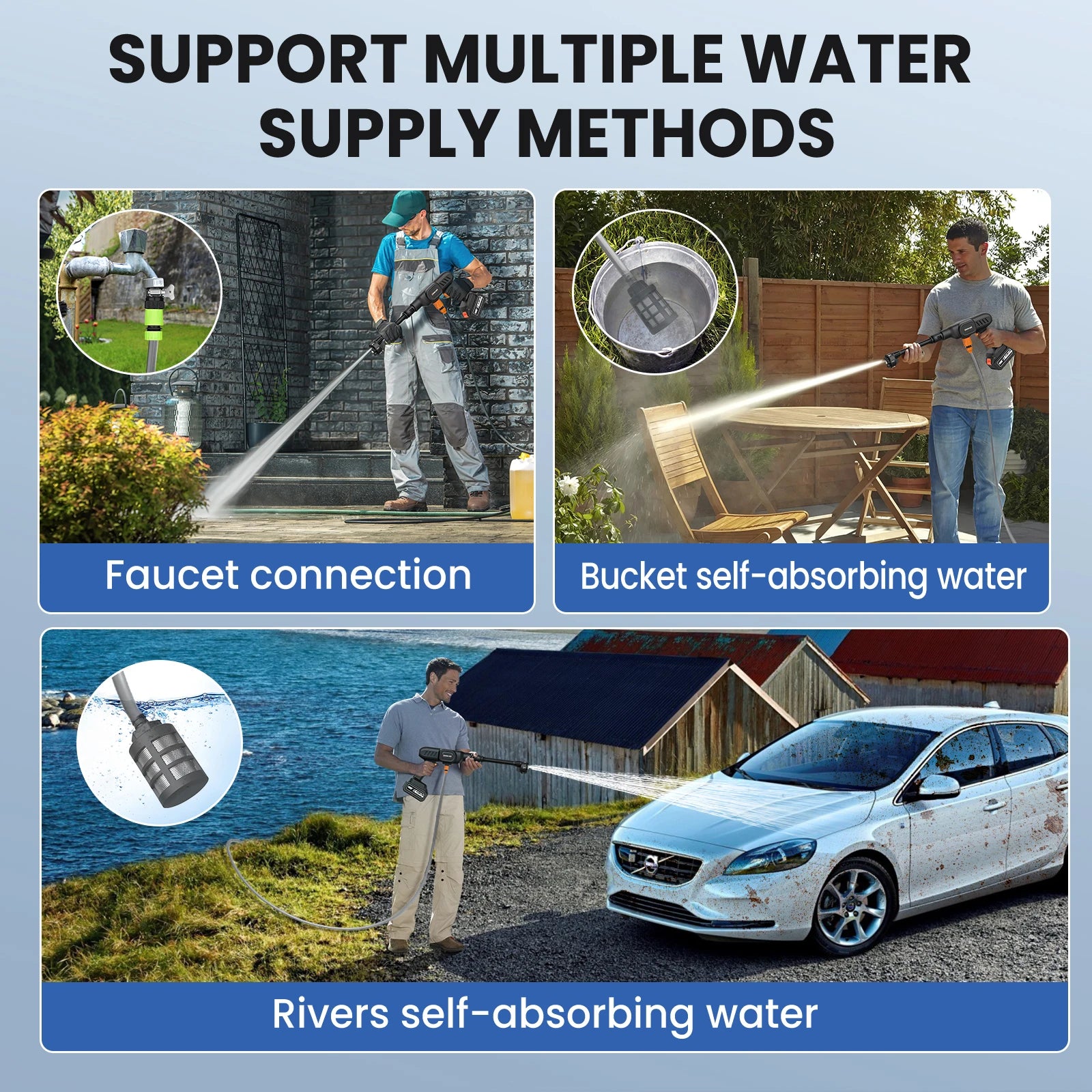 CleanForce-Pistolet nettoyeur haute pression 6 en 1 60 bars pour voiture, voiture, maison et jardin, batterie 20 000 mAh, compatible avec les batteries Makita.