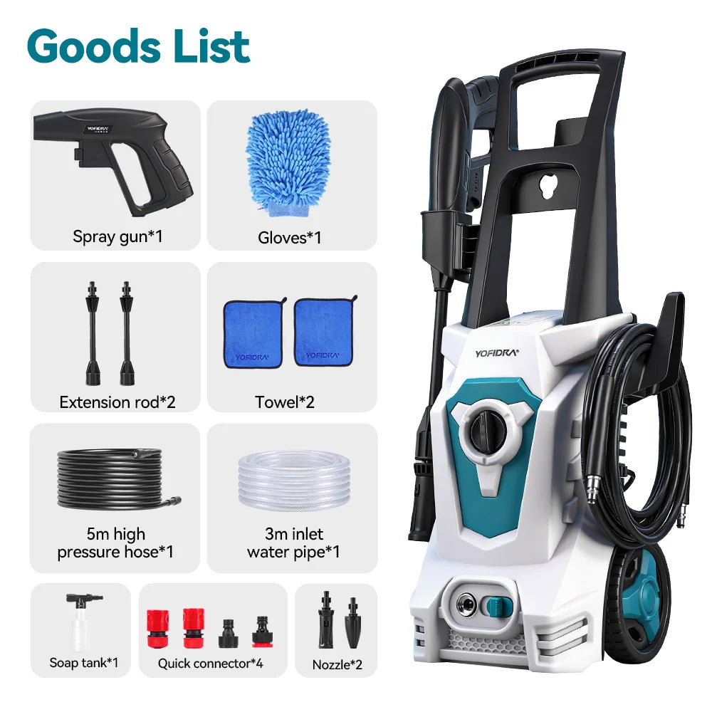 YOFIDRA MaxClean-Pistolet de lavage haute pression électrique YOFIDRA 250 bars, 2500 W, buse orientable à 180°, pour voiture.