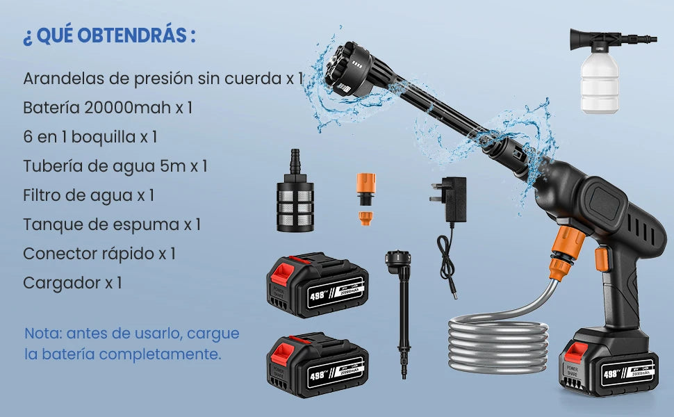 CleanForce-Pistolet nettoyeur haute pression 6 en 1 60 bars pour voiture, voiture, maison et jardin, batterie 20 000 mAh, compatible avec les batteries Makita.