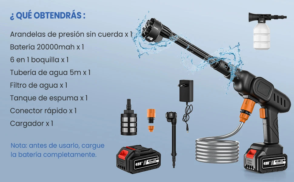 CleanForce-Pistolet nettoyeur haute pression 6 en 1 60 bars pour voiture, voiture, maison et jardin, batterie 20 000 mAh, compatible avec les batteries Makita.