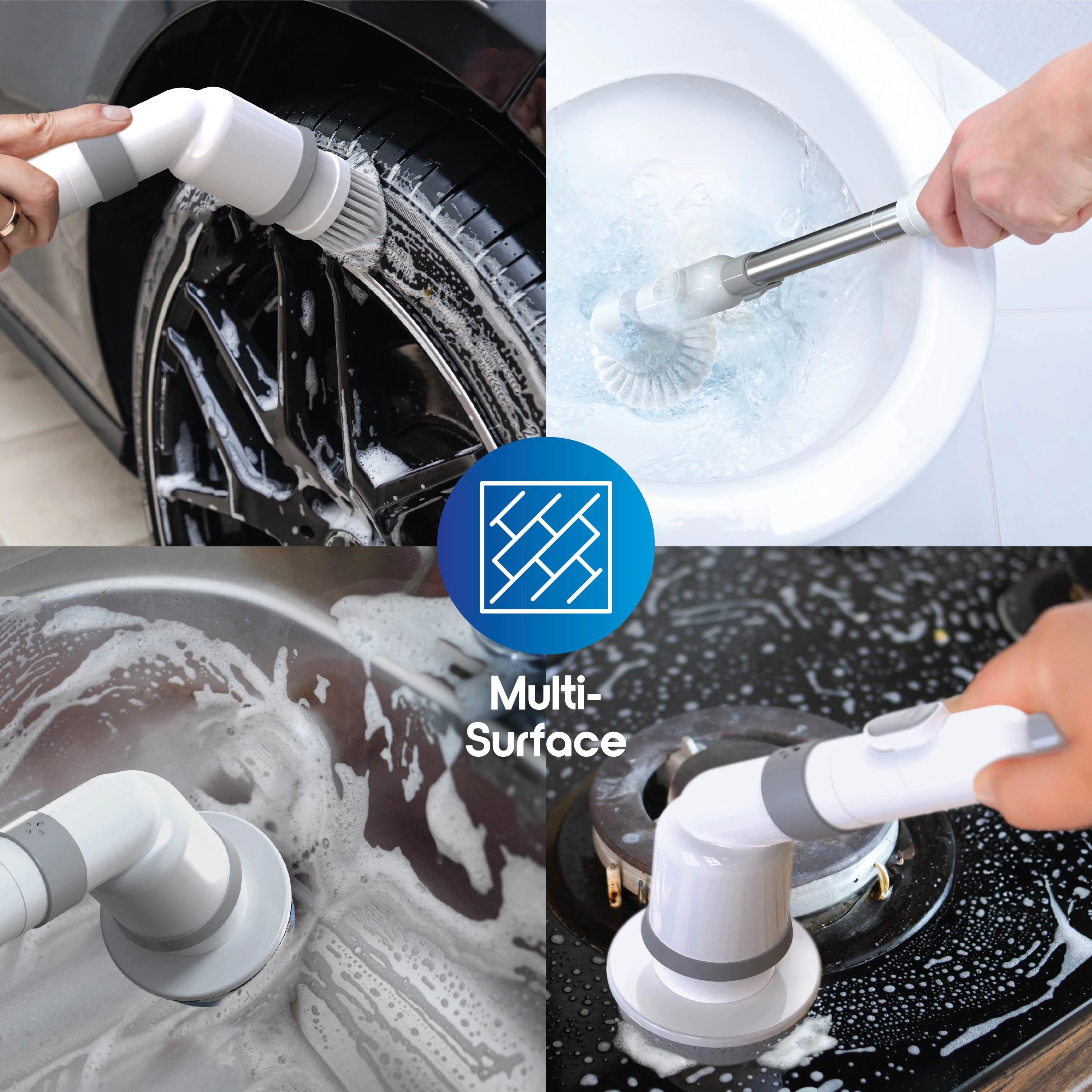 HydroBloss-Brosse de nettoyage électrique Blossom 9 en 1 sans fil, brosse rotative électrique avec manche extensible de 114 cm, étanche IPX7