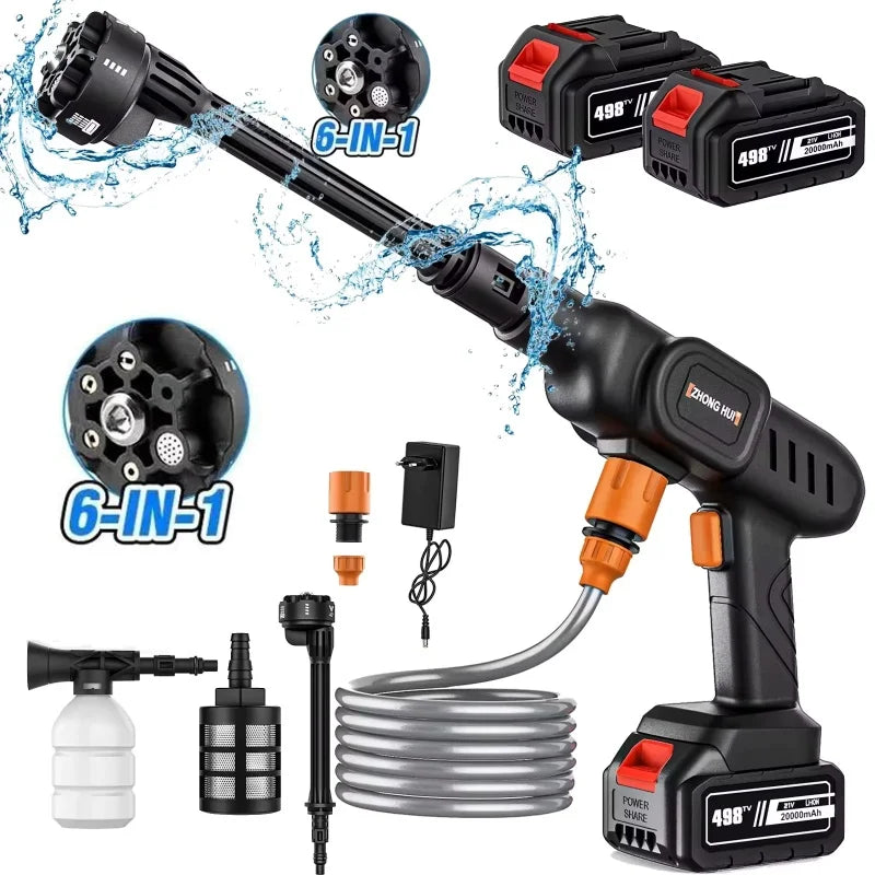 CleanForce-Pistolet nettoyeur haute pression 6 en 1 60 bars pour voiture, voiture, maison et jardin, batterie 20 000 mAh, compatible avec les batteries Makita.