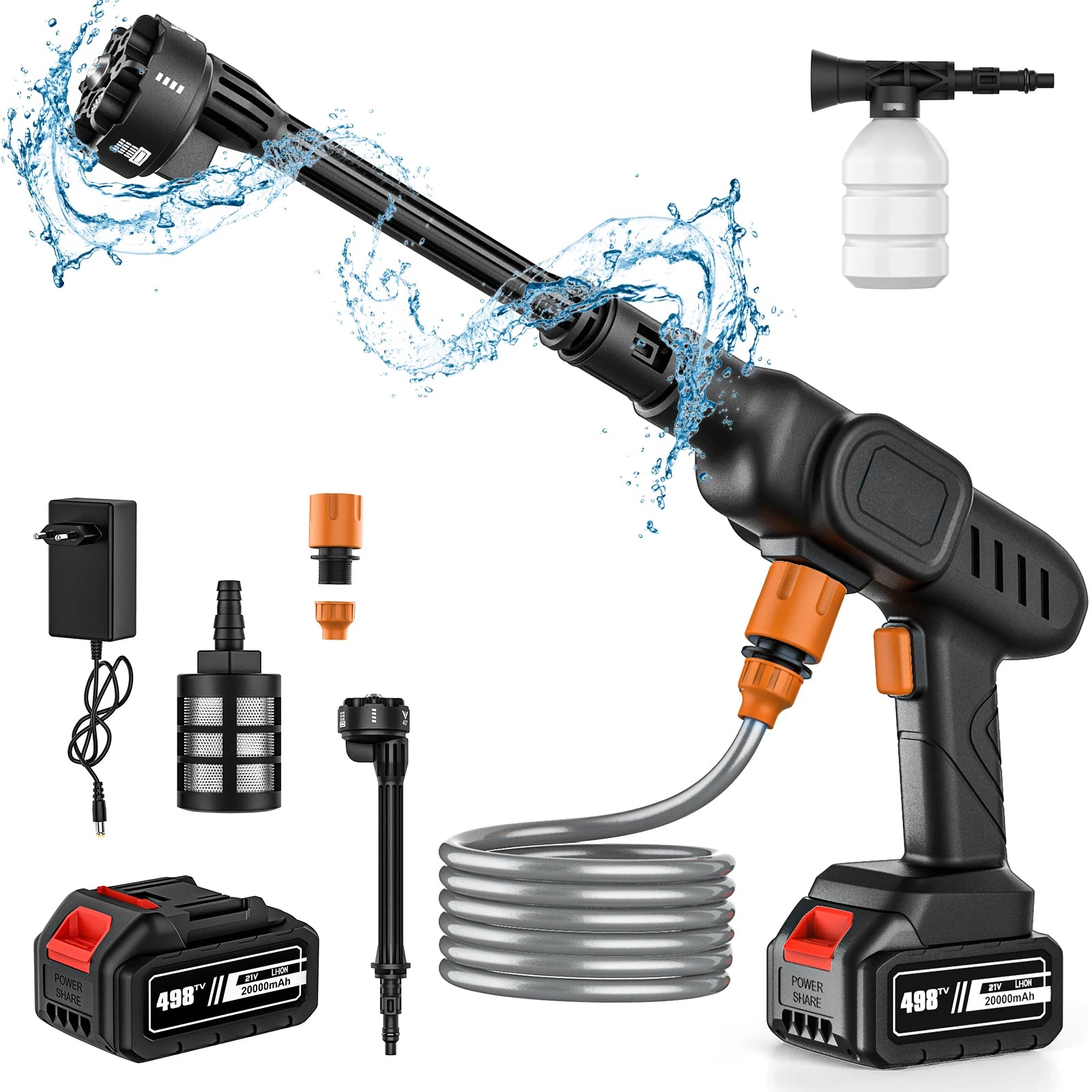 CleanForce-Pistolet nettoyeur haute pression 6 en 1 60 bars pour voiture, voiture, maison et jardin, batterie 20 000 mAh, compatible avec les batteries Makita.