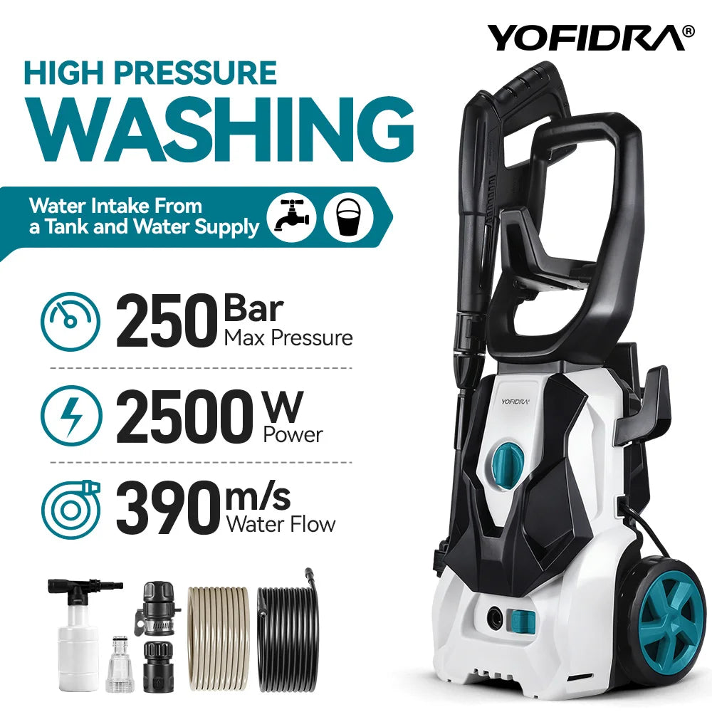 YOFIDRA MaxClean-Pistolet de lavage haute pression électrique YOFIDRA 250 bars, 2500 W, buse orientable à 180°, pour voiture.