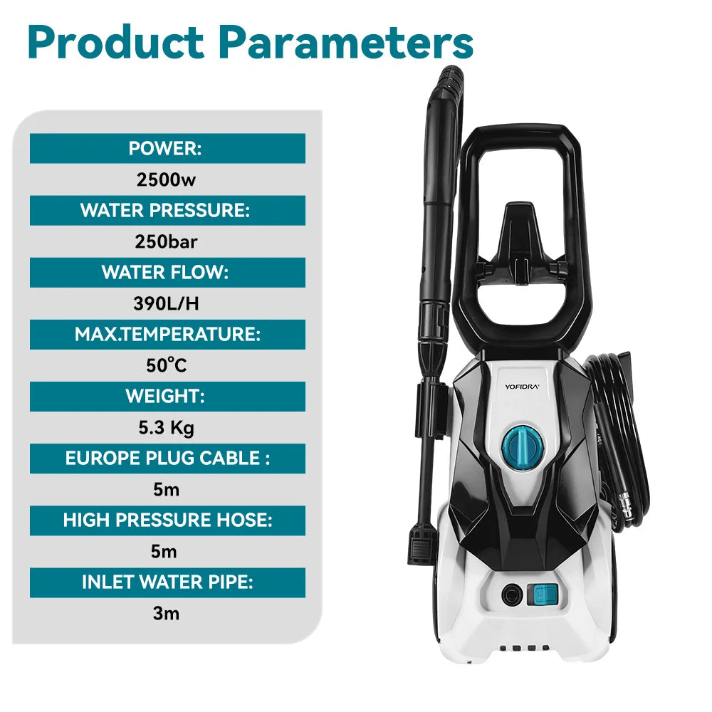 YOFIDRA MaxClean-Pistolet de lavage haute pression électrique YOFIDRA 250 bars, 2500 W, buse orientable à 180°, pour voiture.