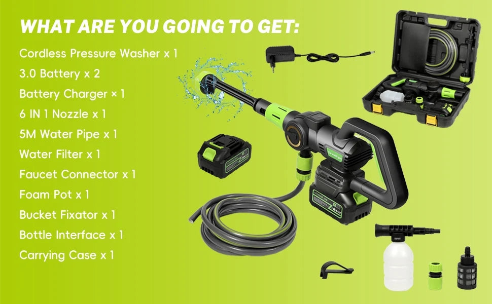 HydroForce 120 Pro-Nettoyeur haute pression sans balais 120 bars, pistolet à eau 1200 W, buses multifonctions 6 en 1, lavage de voiture à mousse sans fil