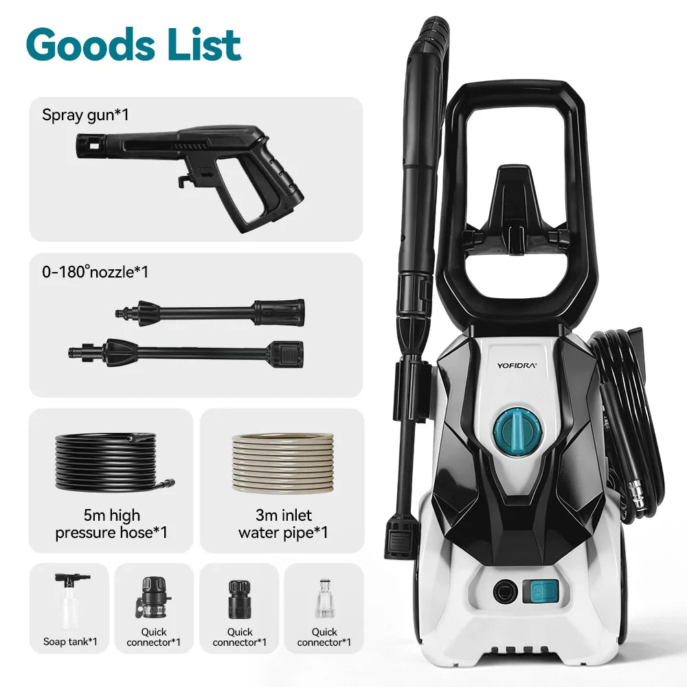 YOFIDRA MaxClean-Pistolet de lavage haute pression électrique YOFIDRA 250 bars, 2500 W, buse orientable à 180°, pour voiture.